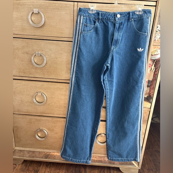 Adidas Straight Blue Jeans with White 3 Stripes - Picture 3 of 7